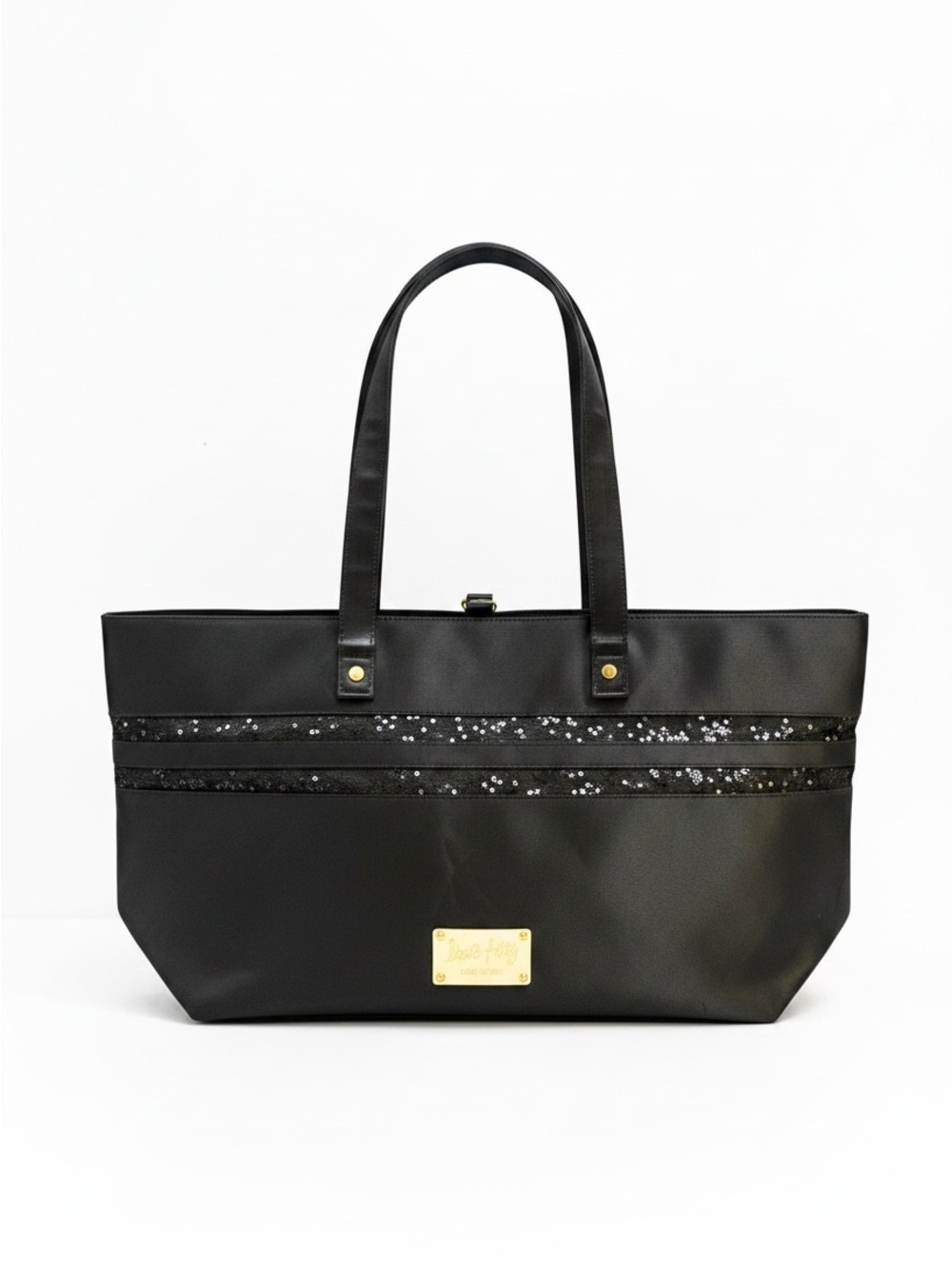 Nine West Love Fury Tote Bag Black w Sequins & Gold Accents Medium Size Carry On
